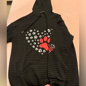 NWOT Black Womens M/L Sweatshirt Hoodie White Paw Heart